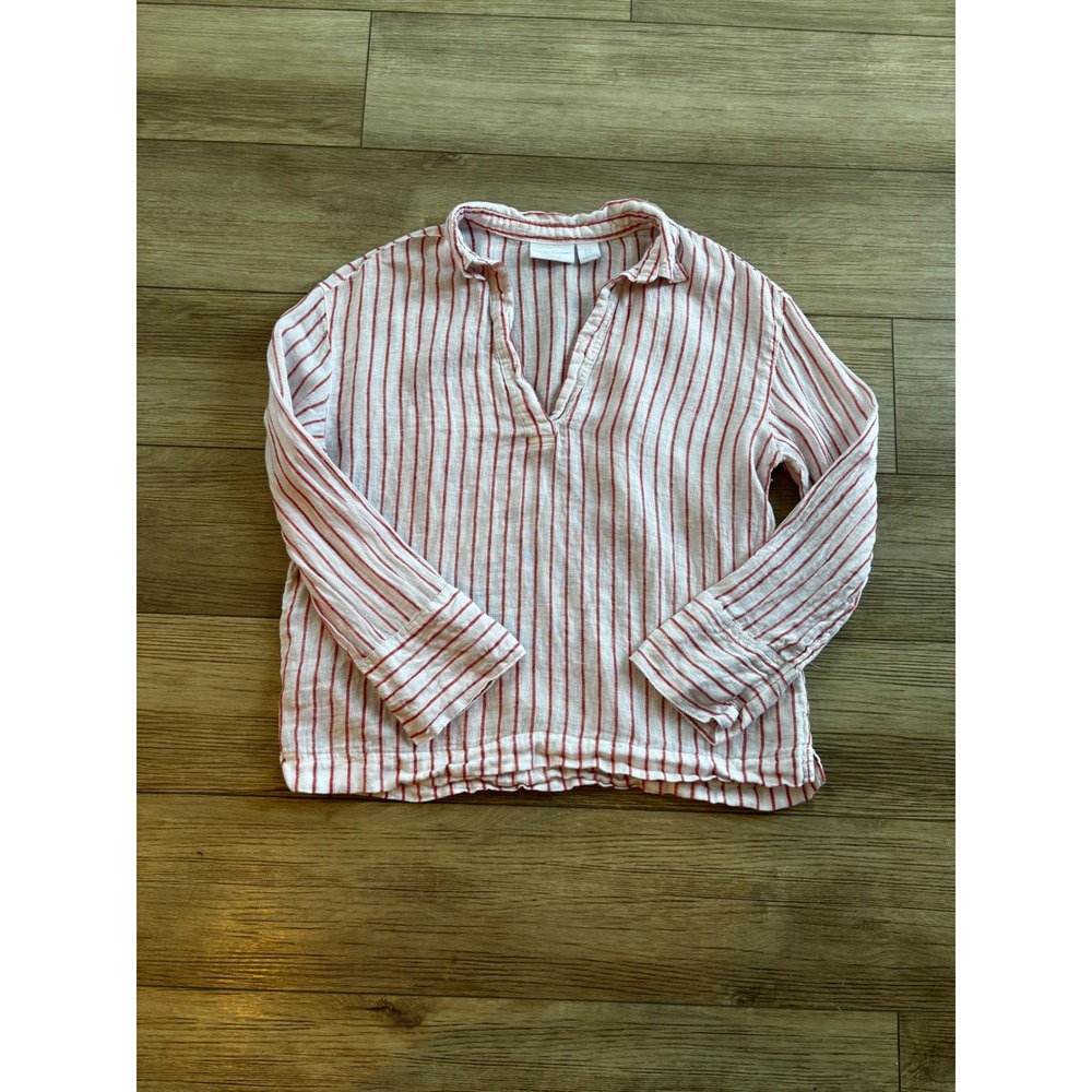 Martha Stewart Collection Womens Red‎ White Striped 100% Linen Top  M Coastal